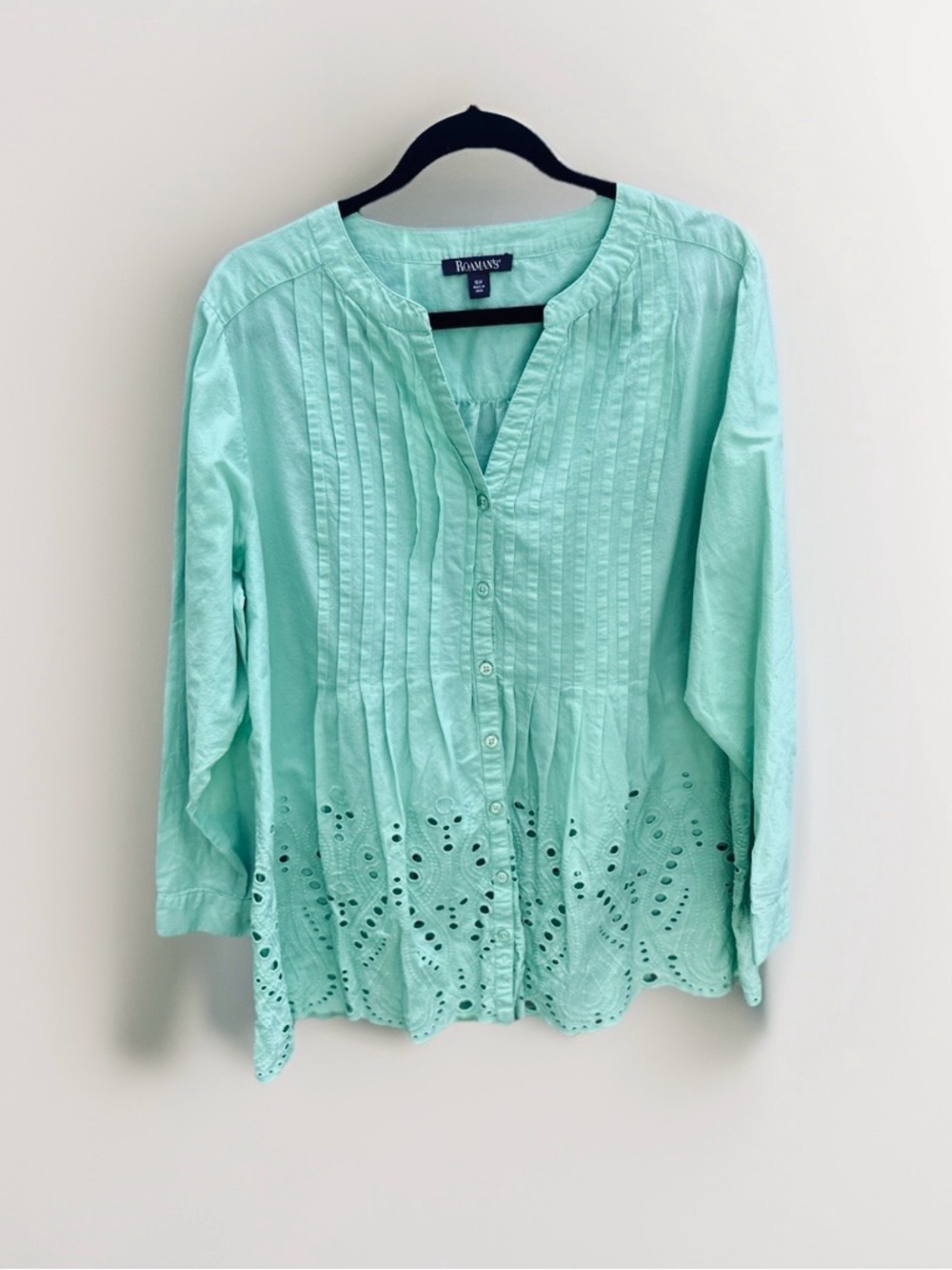 Roaman's Mint Green Pintuck Button-Front Tunic - Picture 2 of 7